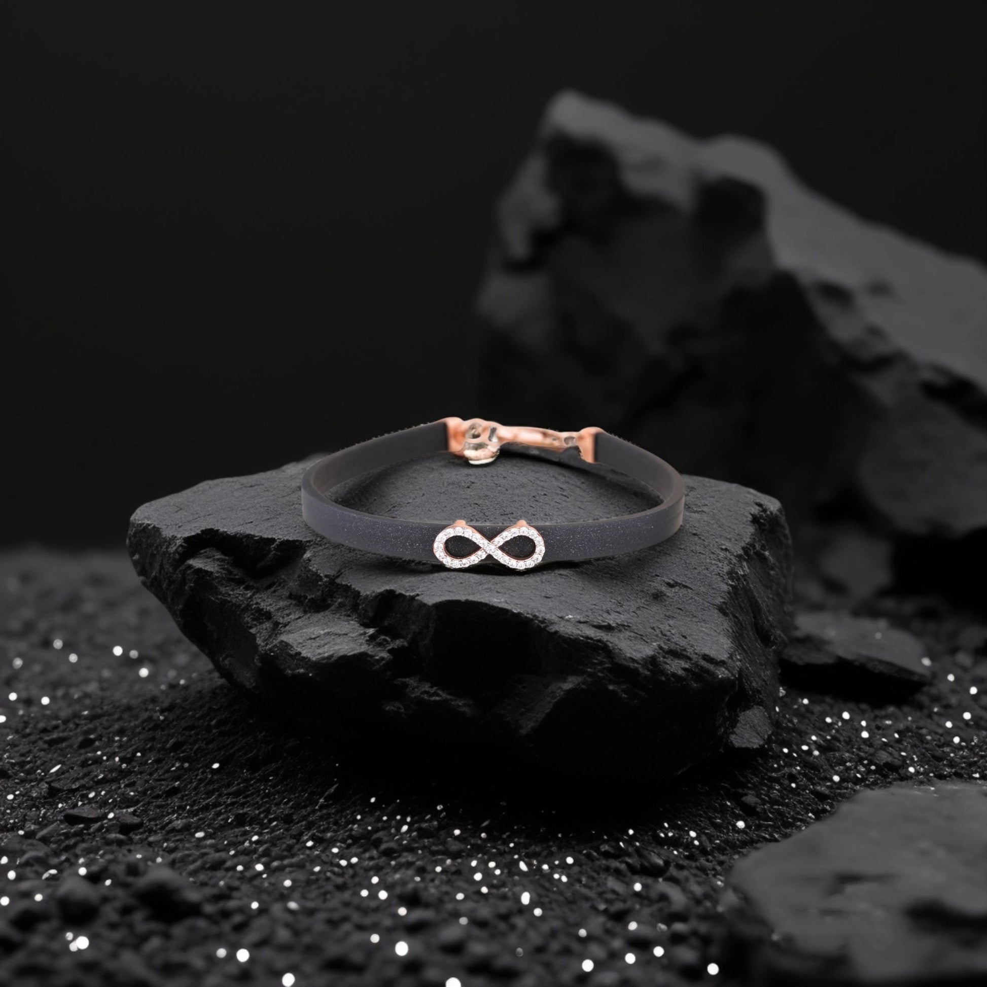 925 Silver Infinity Design Rose Gold Pleating Women's Silicon Bracelet