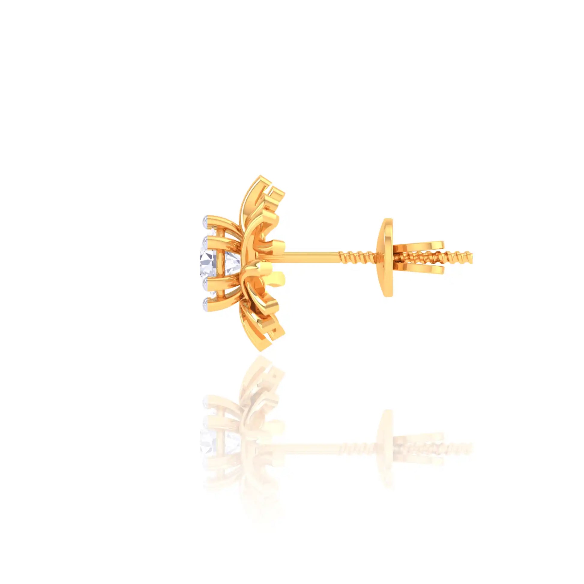 Floral Golden Diamond Stud Earrings - Unique Sunburst Design