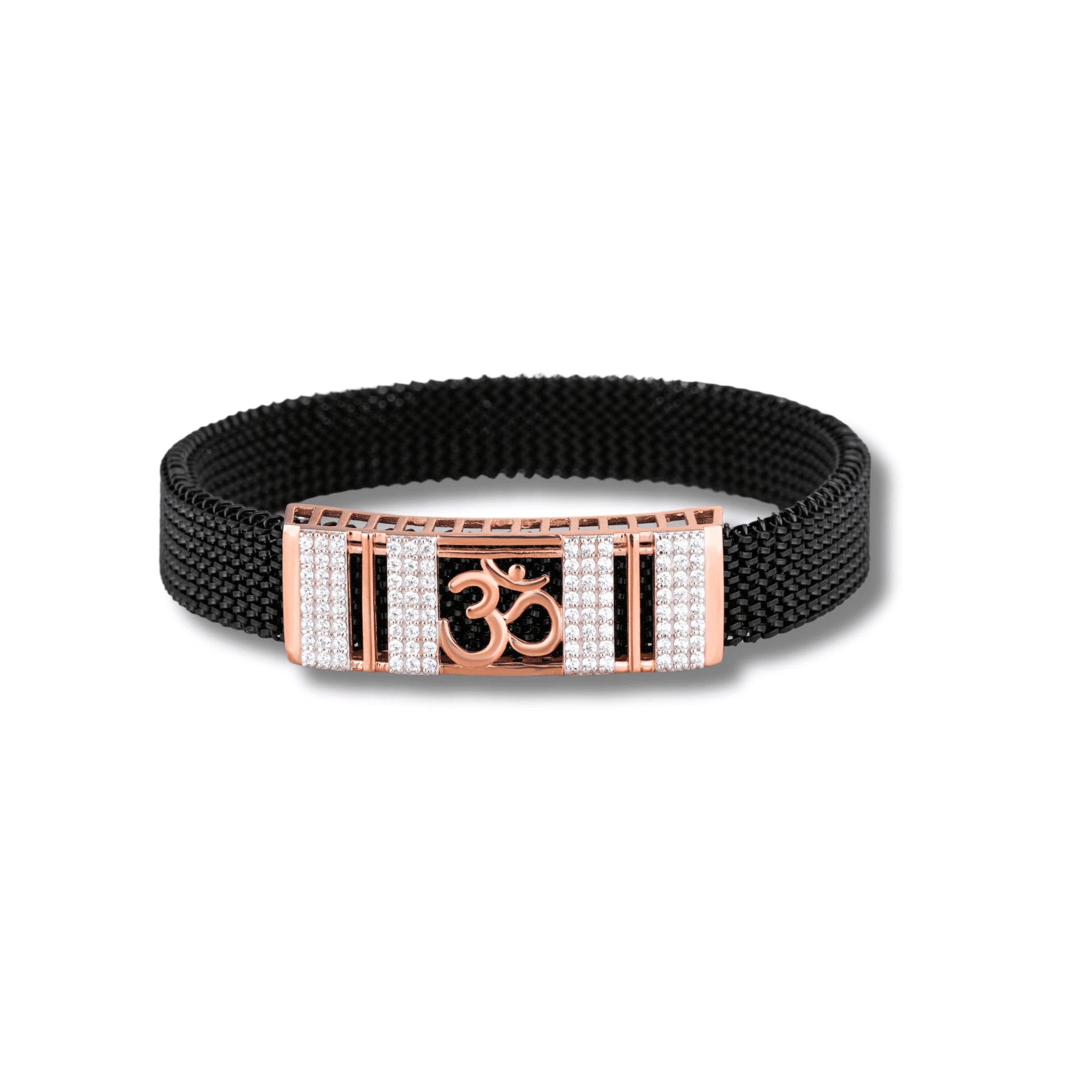 925 Silver OM Logo Design Rose Gold Pleating Men's Spring Bracelet