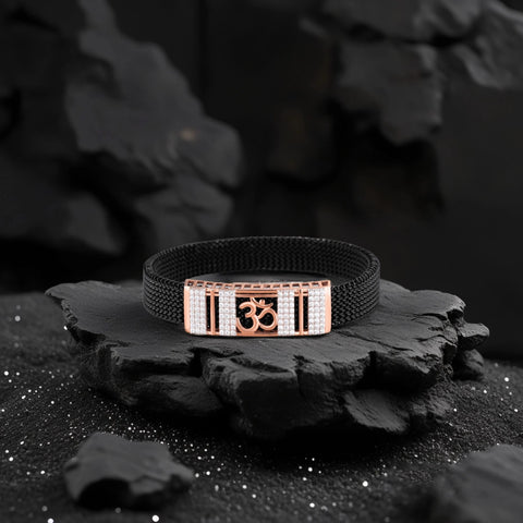 925 Silver OM Logo Design Rose Gold Pleating Men's Spring Bracelet