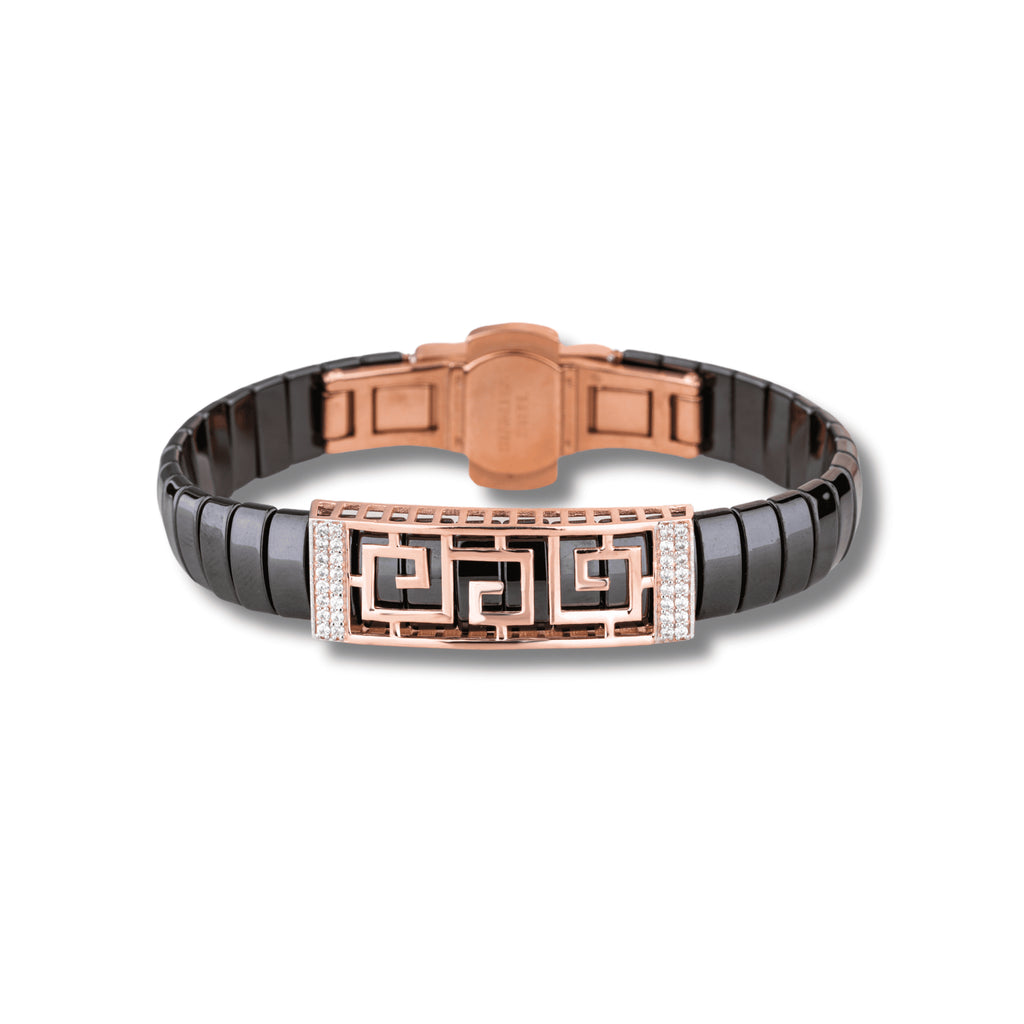 925 Silver Rose Gold Plated Square Design Men's Ceramic Bracelet