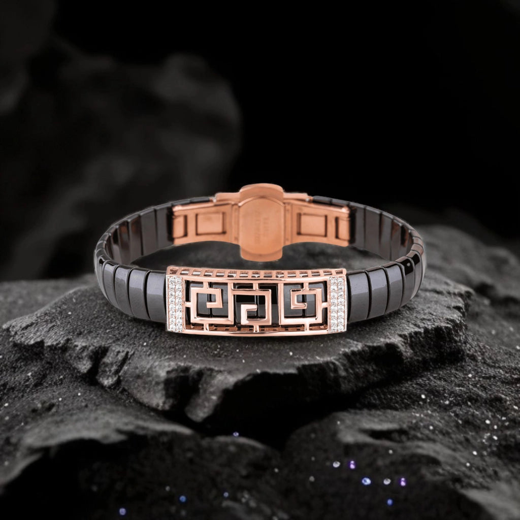925 Silver Rose Gold Plated Square Design Men's Ceramic Bracelet