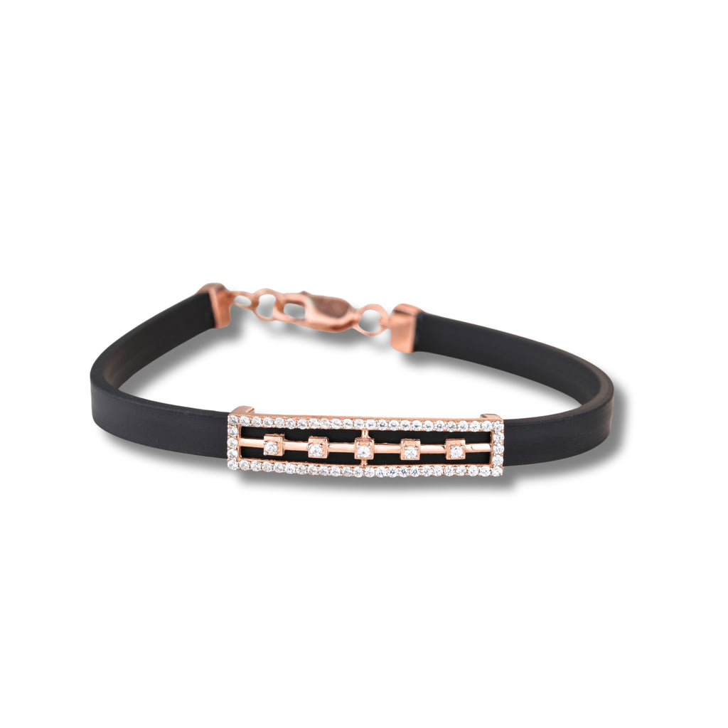925 Silver Unique Design Rose Gold Pleating Women's Silicon Bracelet