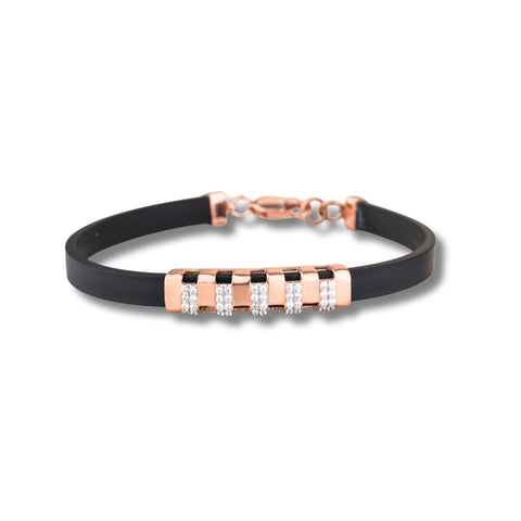 925 Silver Five Dual Line Diamond Design Rose Gold Pleating Women's Silicon Bracelet