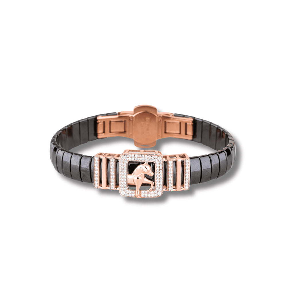 925 Silver Horse Design Rose Gold Men's Ceramic Bracelet