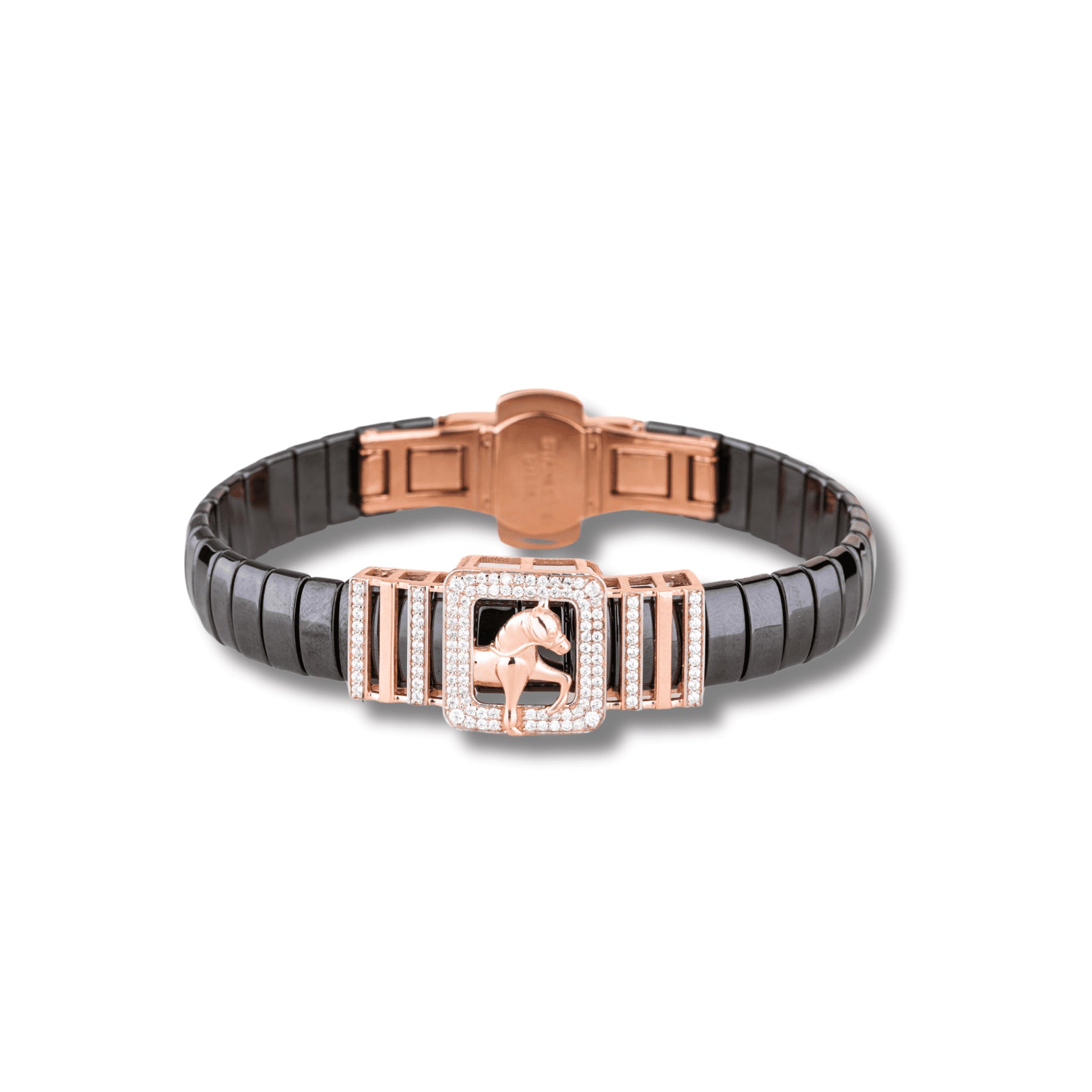 925 Silver Horse Design Rose Gold Men's Ceramic Bracelet