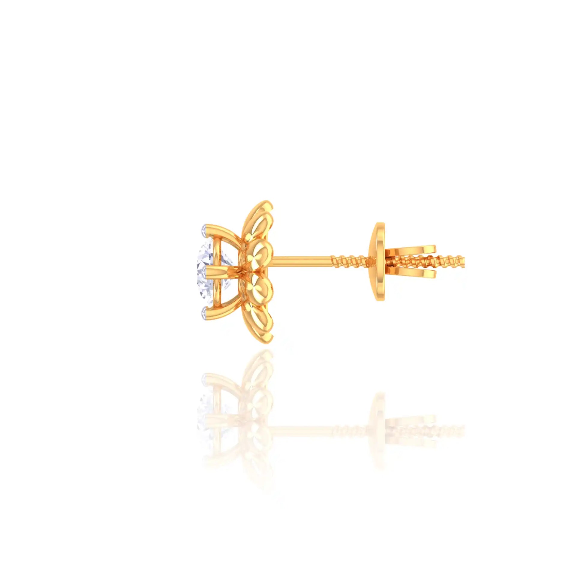 Floral Golden Diamond Stud Earrings - Elegant Flower Design