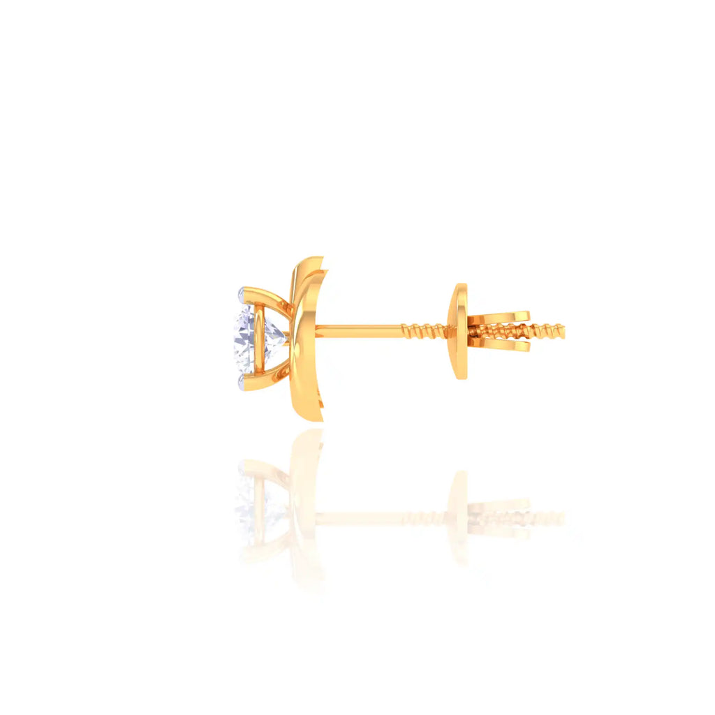 Modern Golden Diamond Stud Earrings - Swirl Design