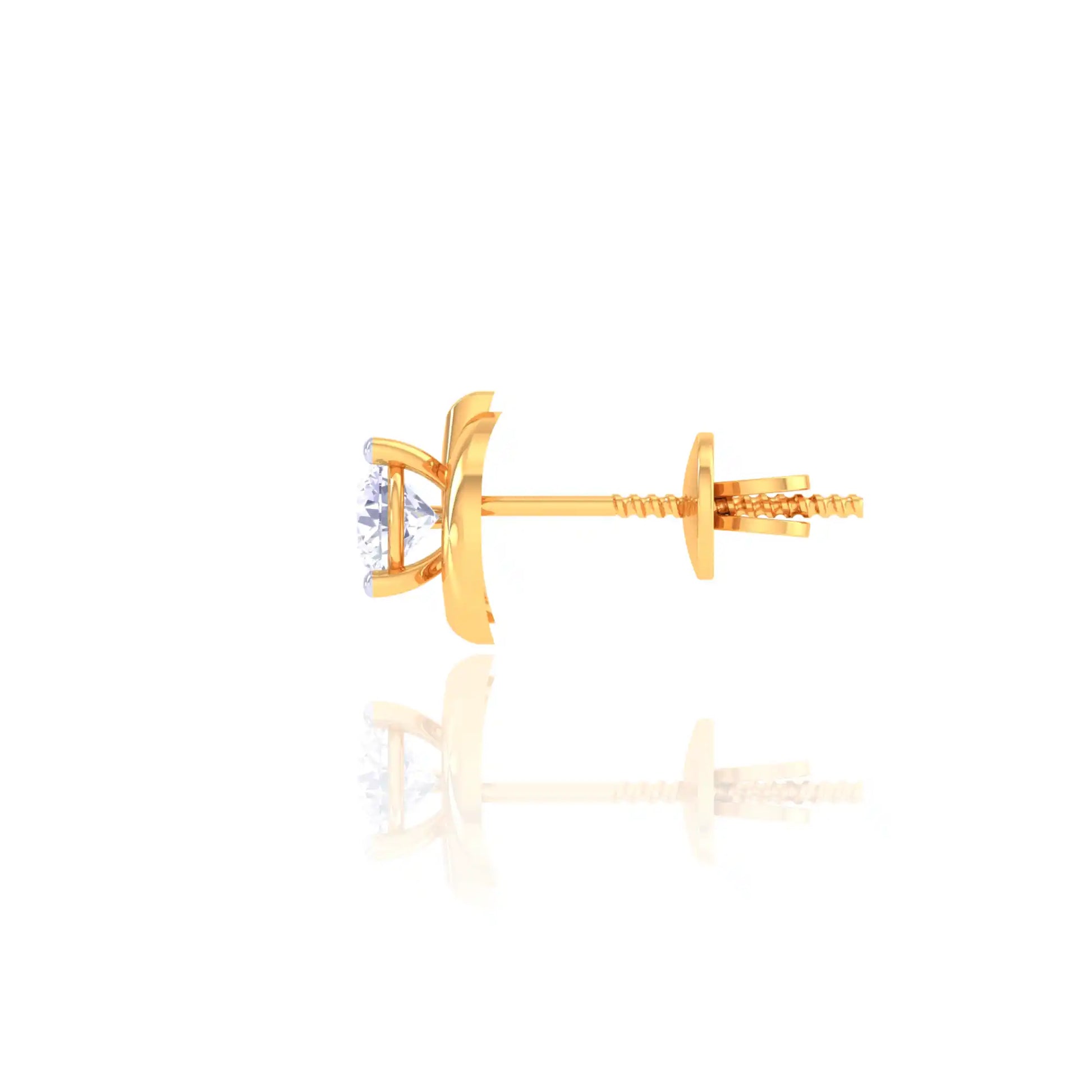 Modern Golden Diamond Stud Earrings - Swirl Design