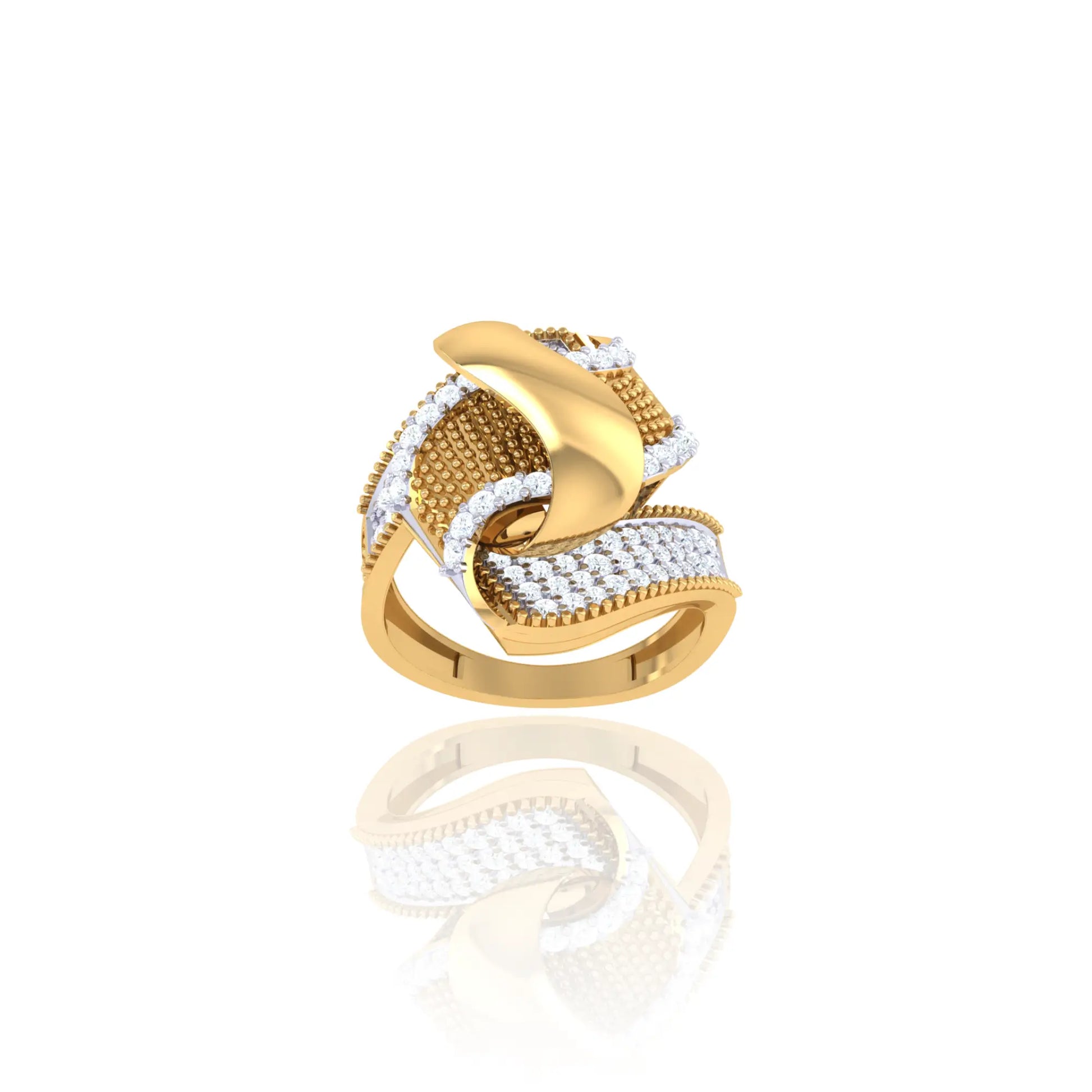 925 Silver Rose Gold Leaf Motif Diamond Textured Ring for Women
