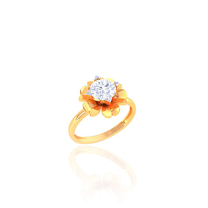 925 Silver Floral Rose Gold & CZ Solitaire Women's Ring