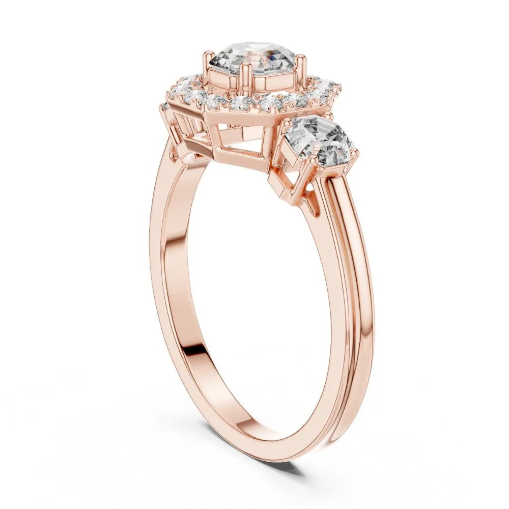 Orynio ORYNIO Aurora Halo Three Stone Ring in 925 Sterling Silver 92.5 silver jewellery