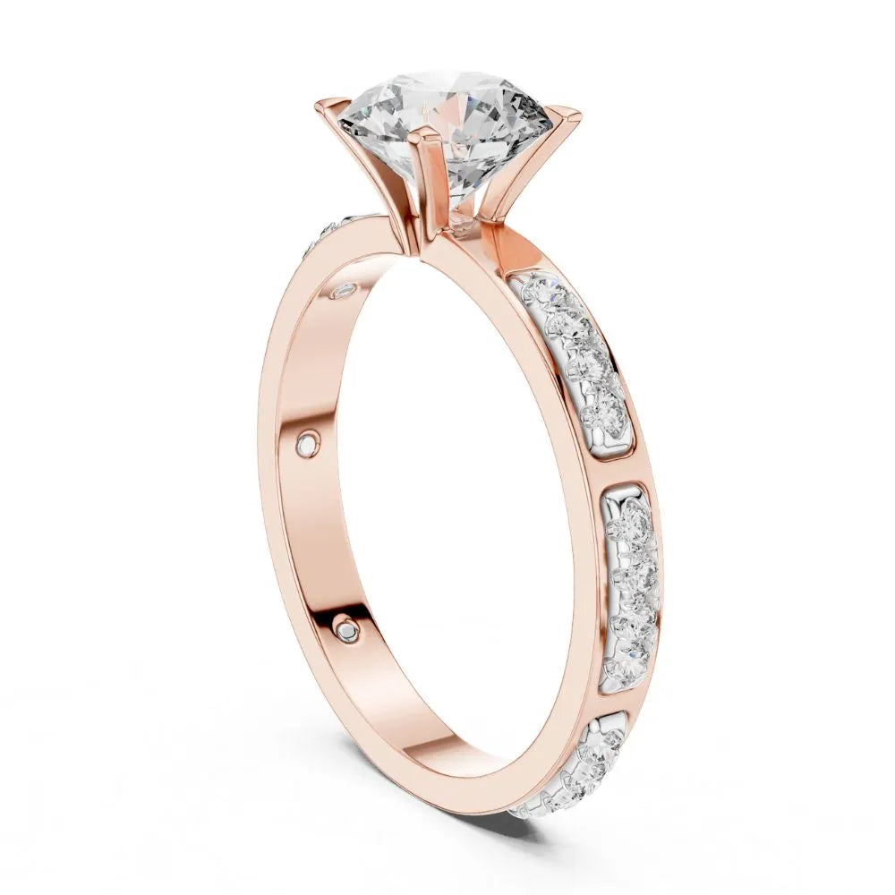 Orynio Round Cut Solitaire Engagement Ring with Channel Set Accent Diamonds in Rose Gold 92.5 silver jewellery