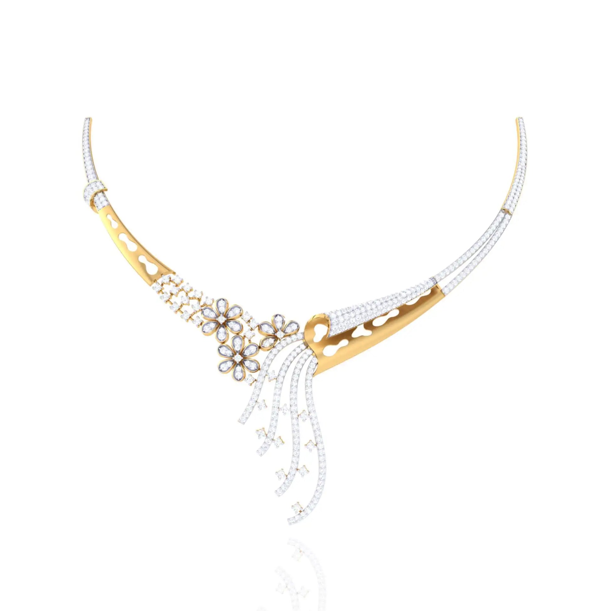 Luxurious 92.5 Silver Women's Necklace with Floral Design & Rose Gold Accents