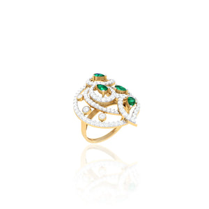 925 Silver Green Stone Peacock Feather Design Rose Gold Women’s Ring