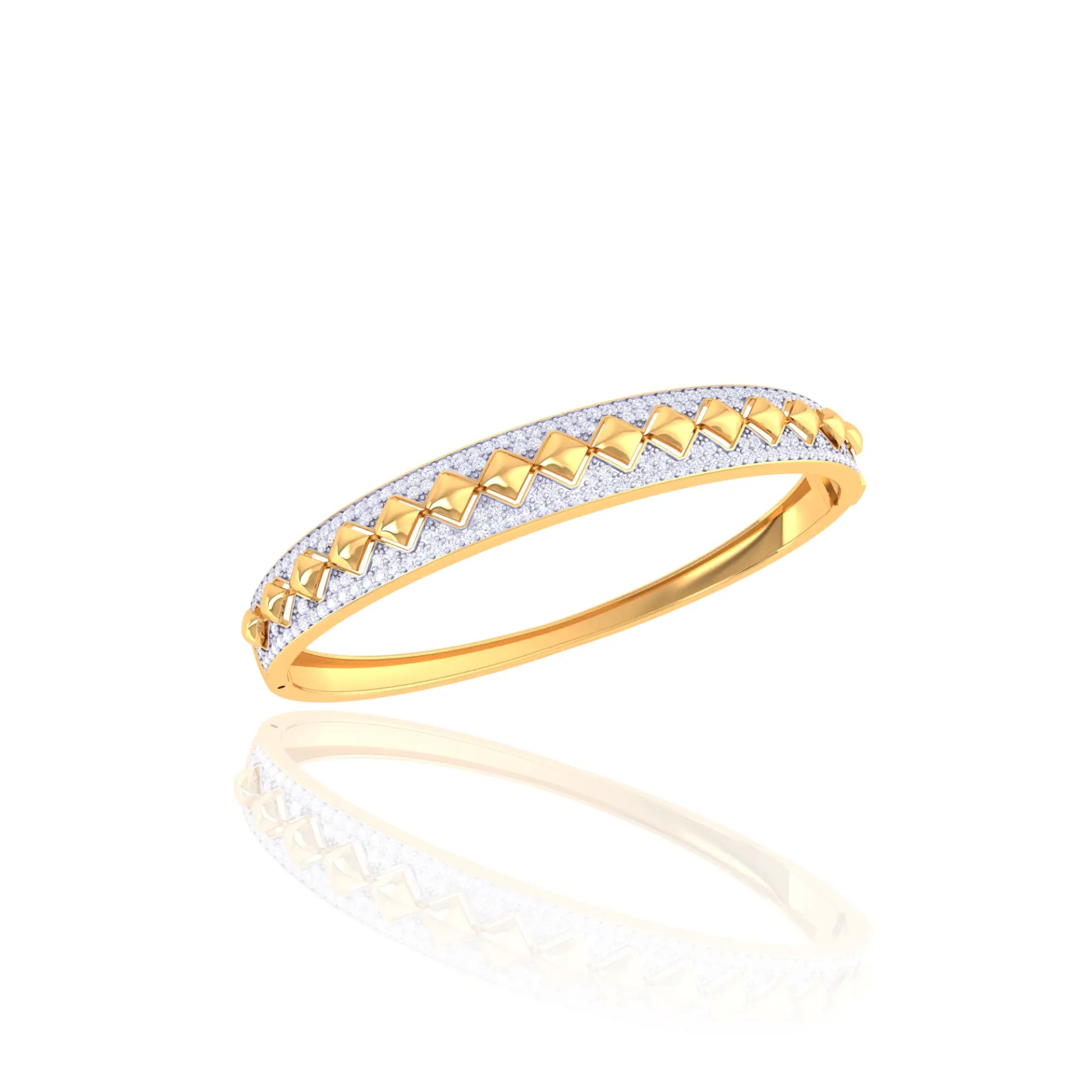925 Silver Pyramid Motif Rose Gold Women's Bangle with Zircon Detailing


