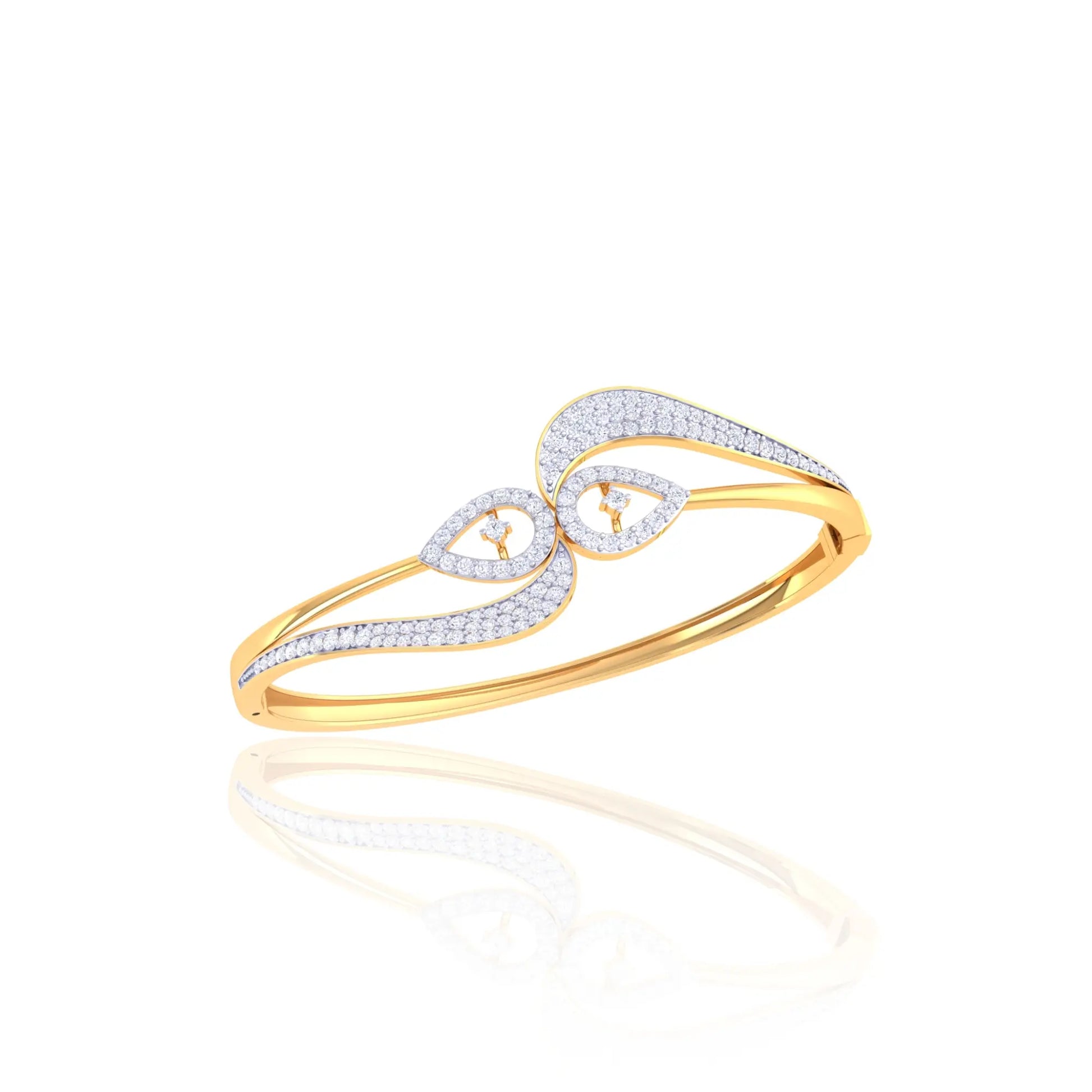 925 Silver Dual Teardrop Diamond Rose Gold Women's Cuff Bracelet