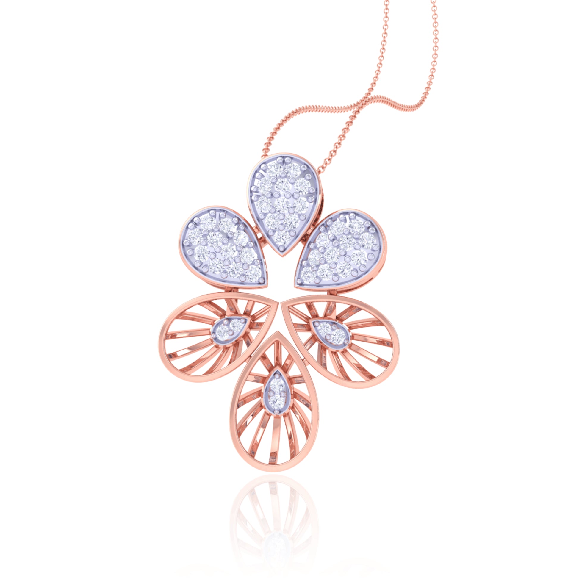 925 Silver Flower Pendant with Chain for Women | Elegant Rose Gold Plated Jewelry