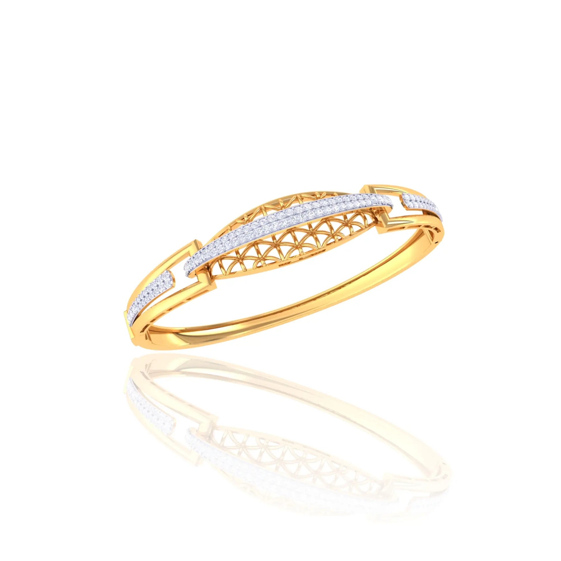 925 Silver Arch Lattice Rose Gold Women's Bangle with Zircon Stones


