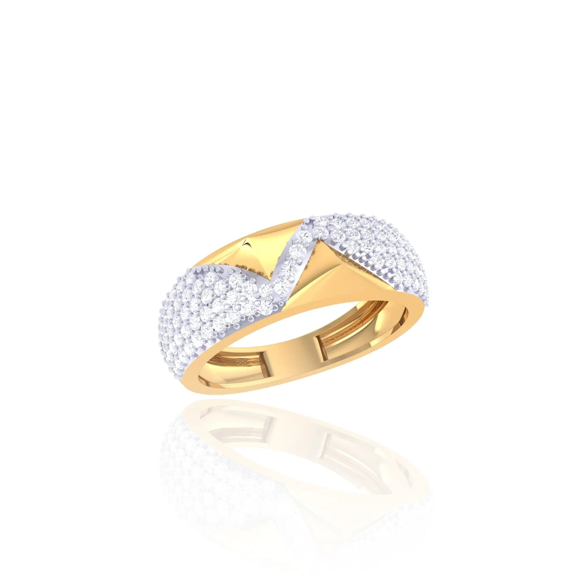 92.5 Silver Men's Ring with Diamond-Like V-Pattern Design