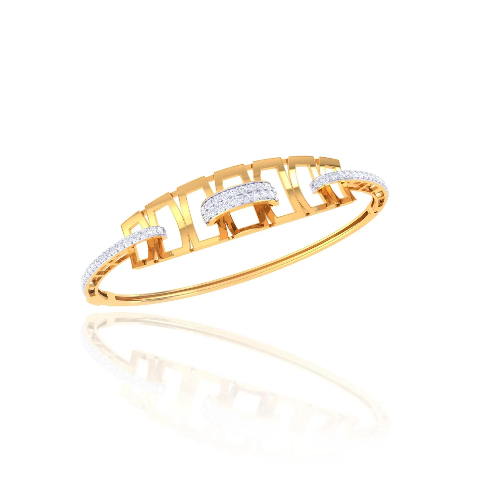 925 Silver Geometric Link Rose Gold Women’s Bangle with Zircon Detailing

