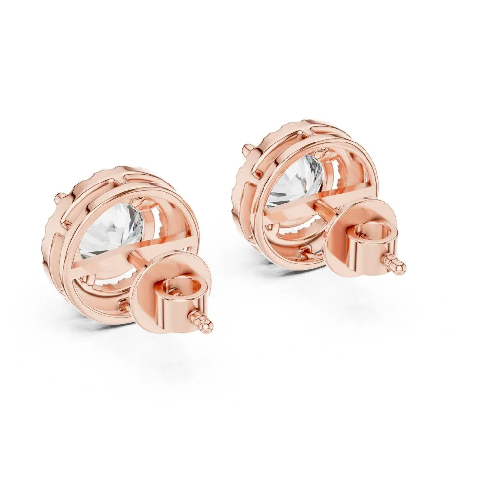 ORYNIO Single Halo Round Solitaire Stud Earrings in 925 Sterling Silver