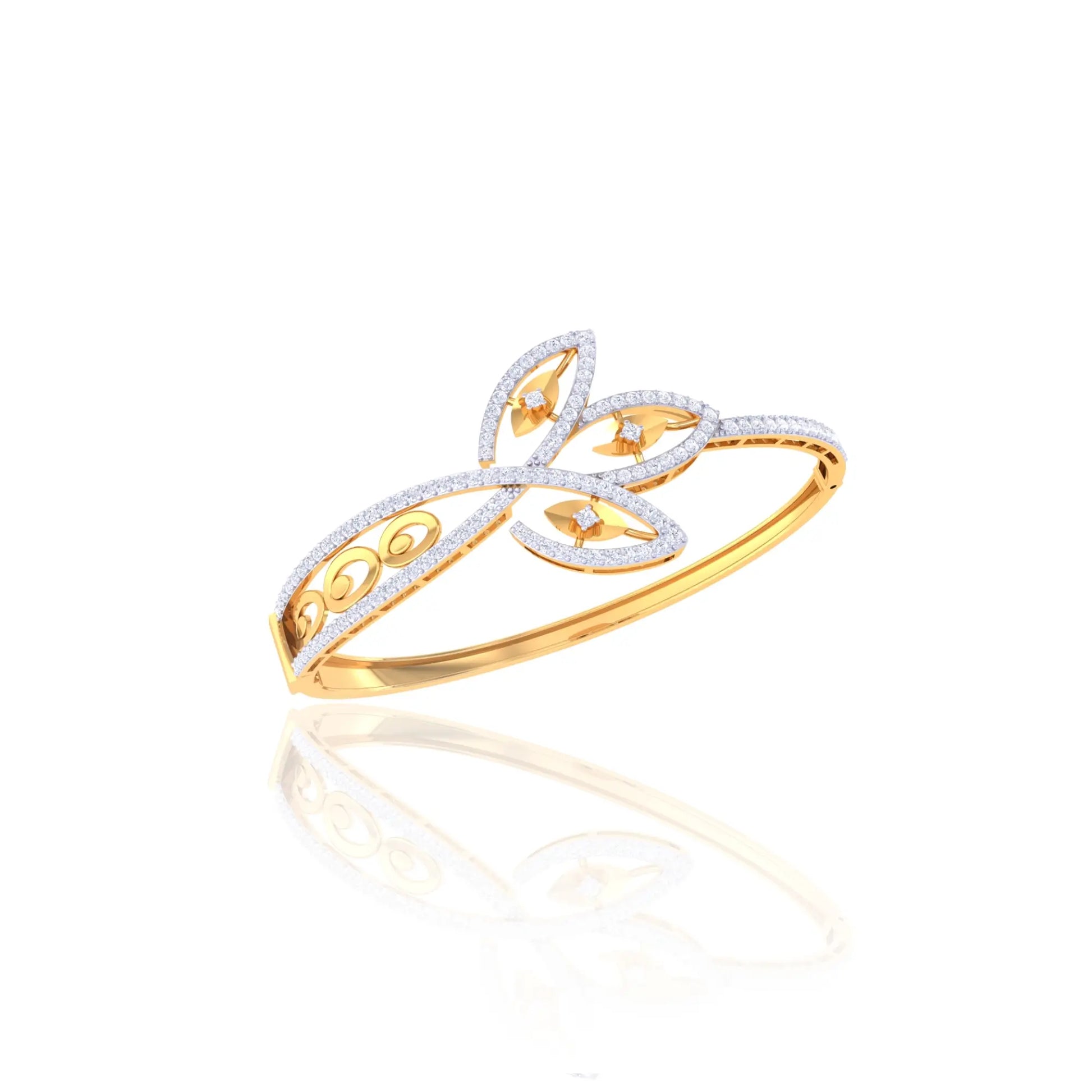 925 Silver Leaf Branch Design Rose Gold Women’s Bangle with Zircon Detailing