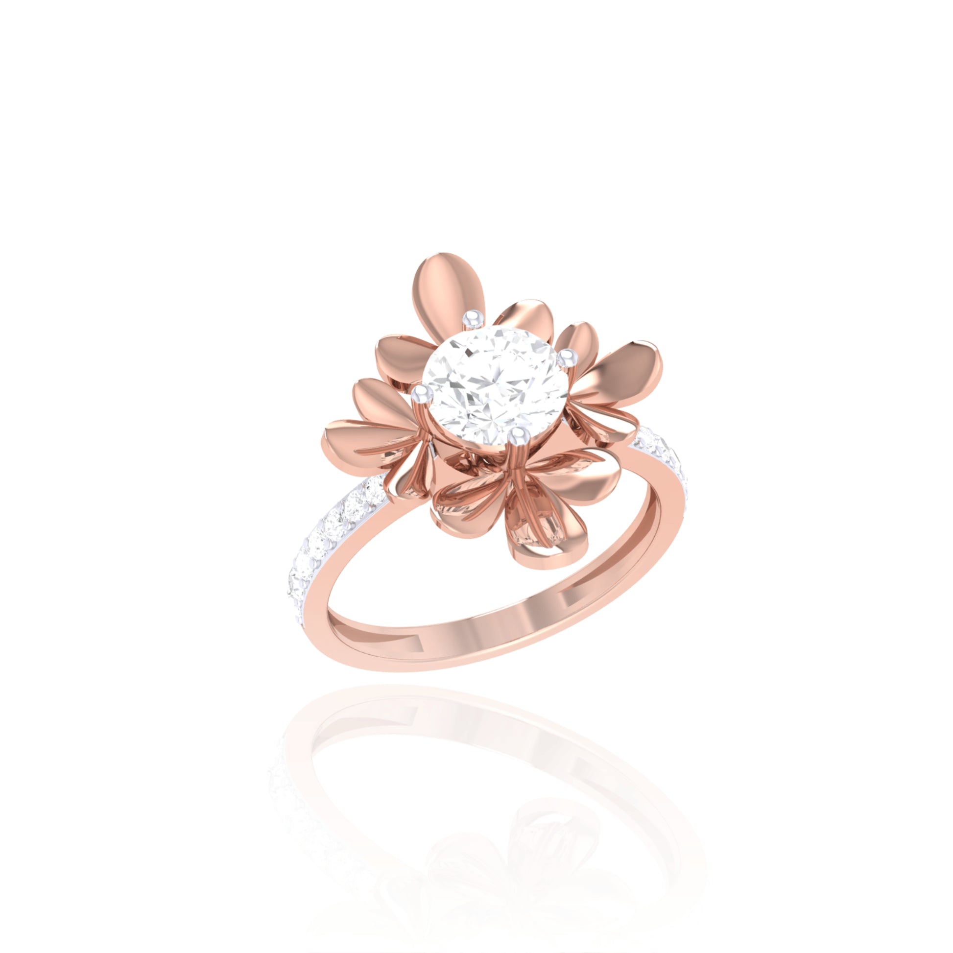925 Silver Flower Design Two-Tone Solitaire Ring for Women