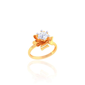 925 Silver Rose Gold Bow Floral Solitaire Women's Ring