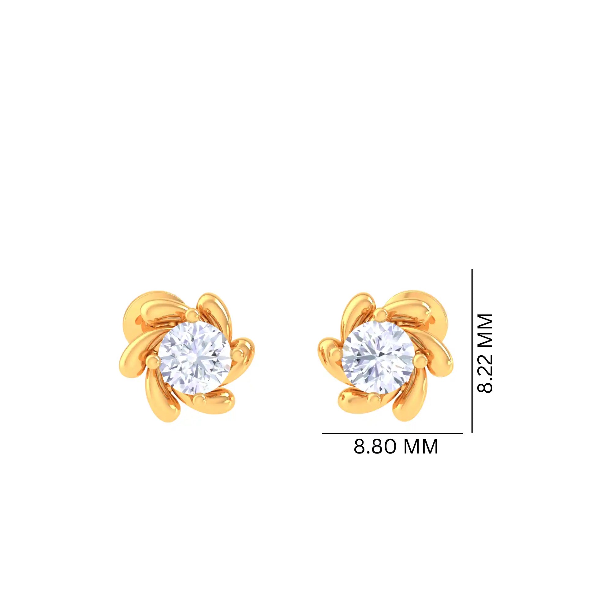 Golden Diamond Stud Earrings - Elegant Spiral Design