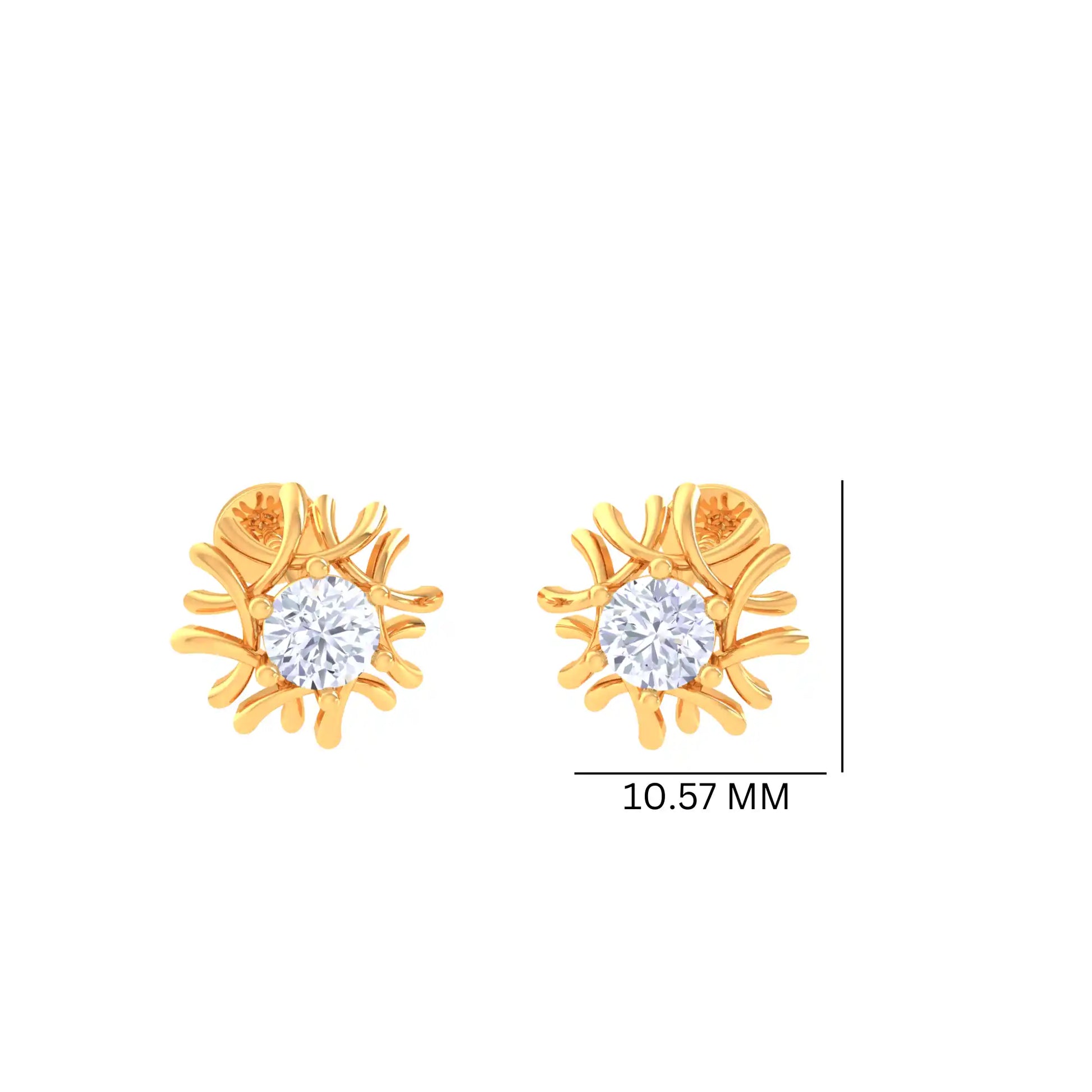 Floral Golden Diamond Stud Earrings - Unique Sunburst Design