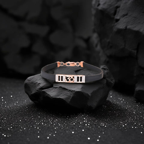 925 Silver OM Logo Design Rose Gold Pleating Women's Silicon Bracelet