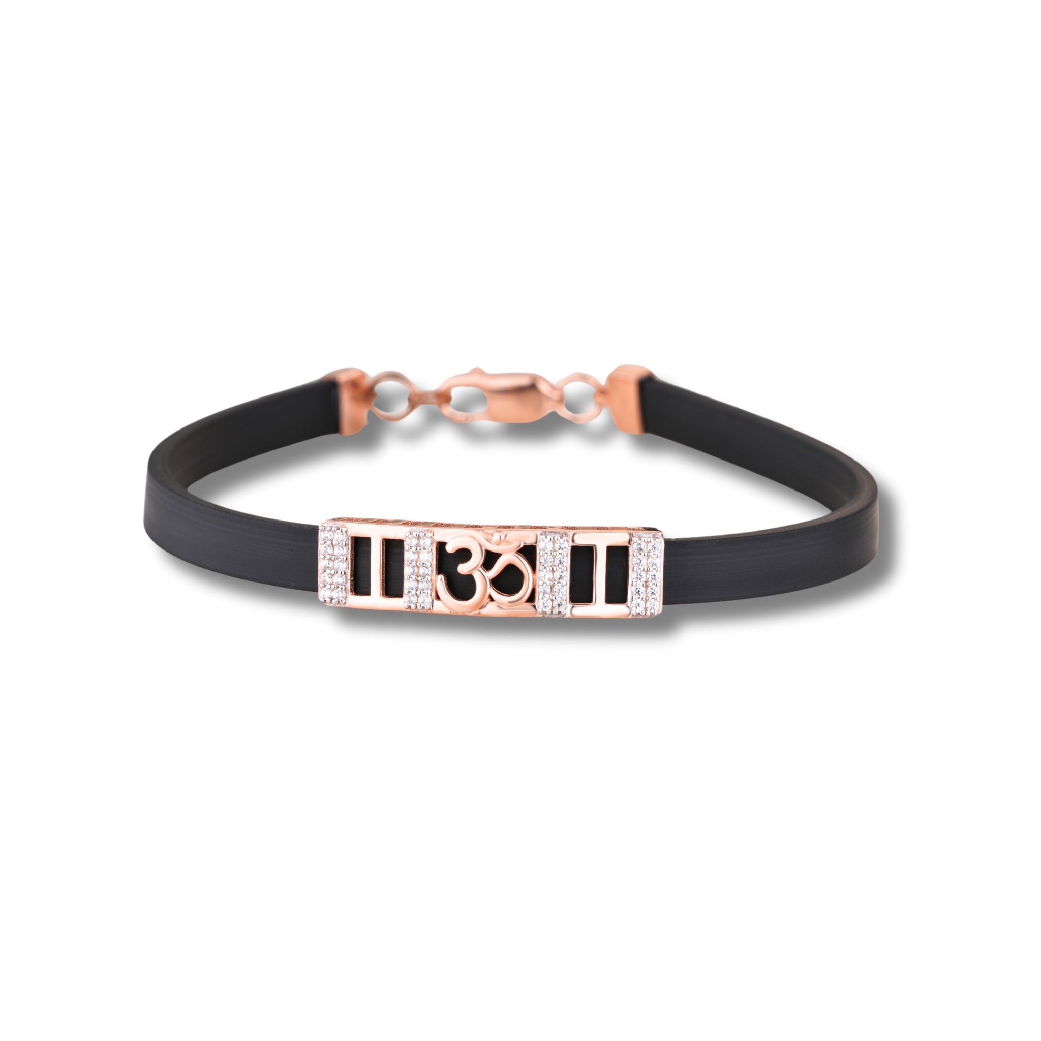 925 Silver OM Logo Design Rose Gold Pleating Women's Silicon Bracelet