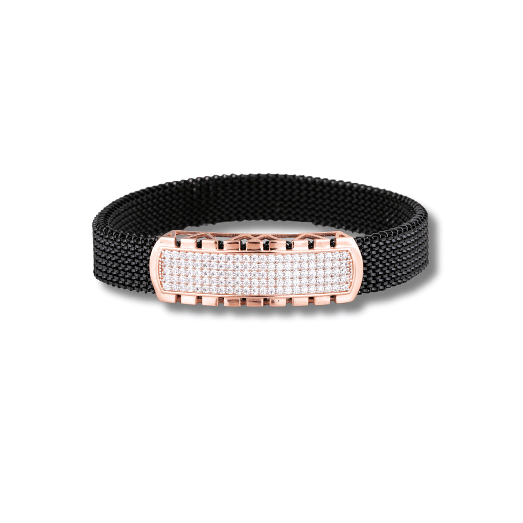 925 Silver Full Diamond Design Rose Gold Pleating Men's Spring Bracelet