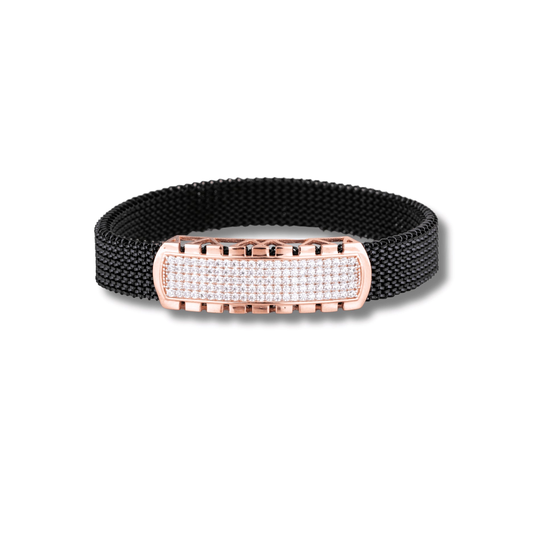 925 Silver Full Diamond Design Rose Gold Pleating Men's Spring Bracelet