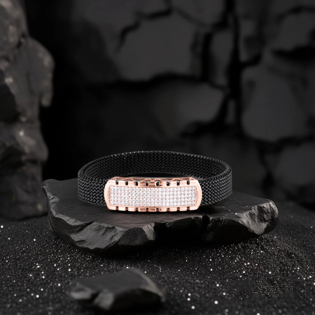 925 Silver Full Diamond Design Rose Gold Pleating Men's Spring Bracelet
