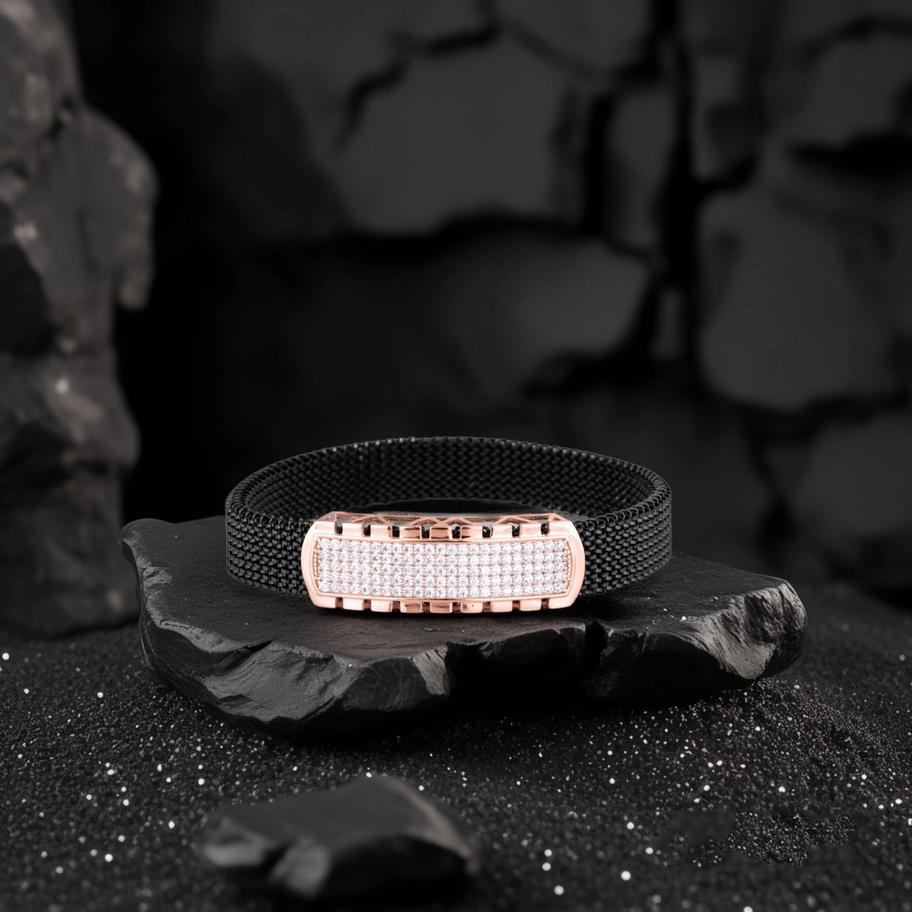 925 Silver Full Diamond Design Rose Gold Pleating Men's Spring Bracelet