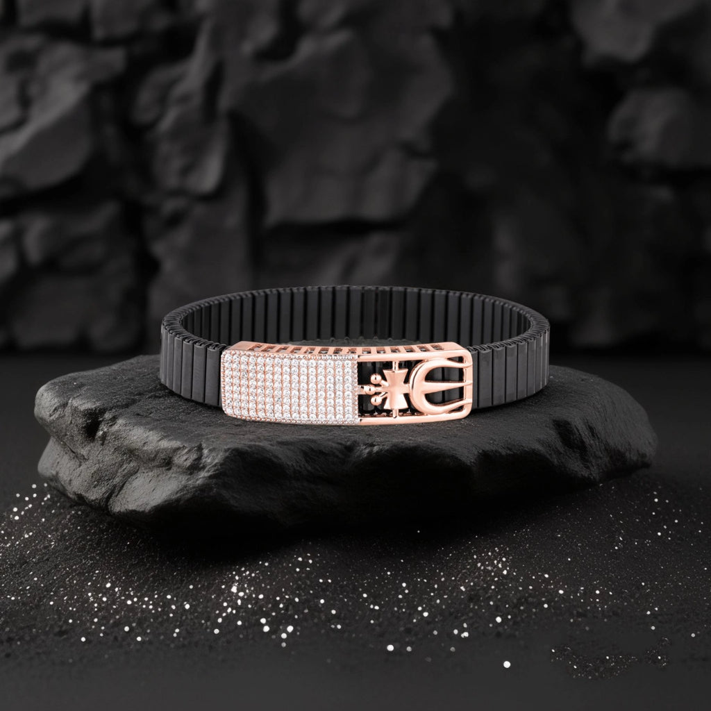 925 Silver Trishul Design Rose Gold Plated Men's Rolex Bracelet