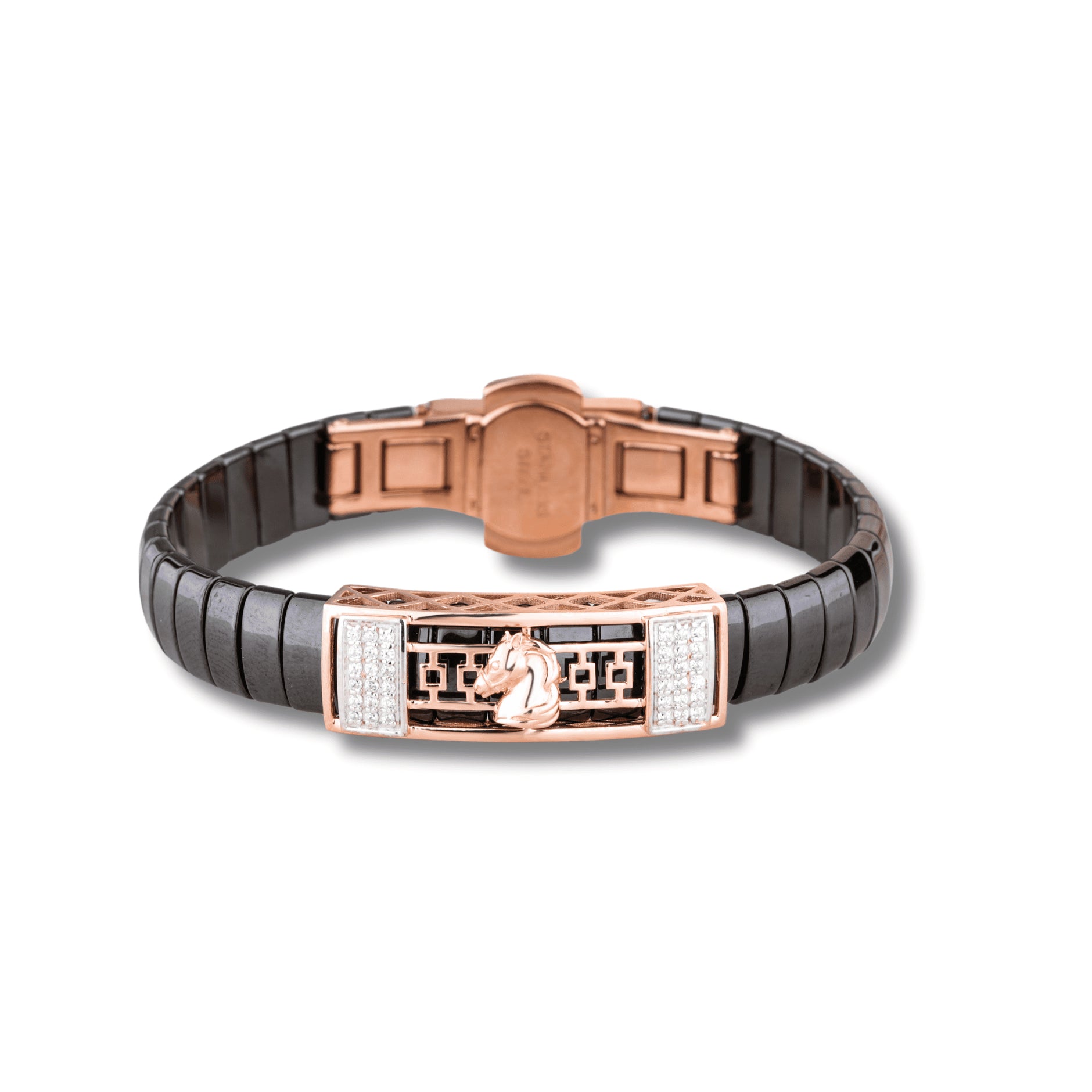 925 Silver Horse Motif Men's Ceramic Bracelet – Rose Gold