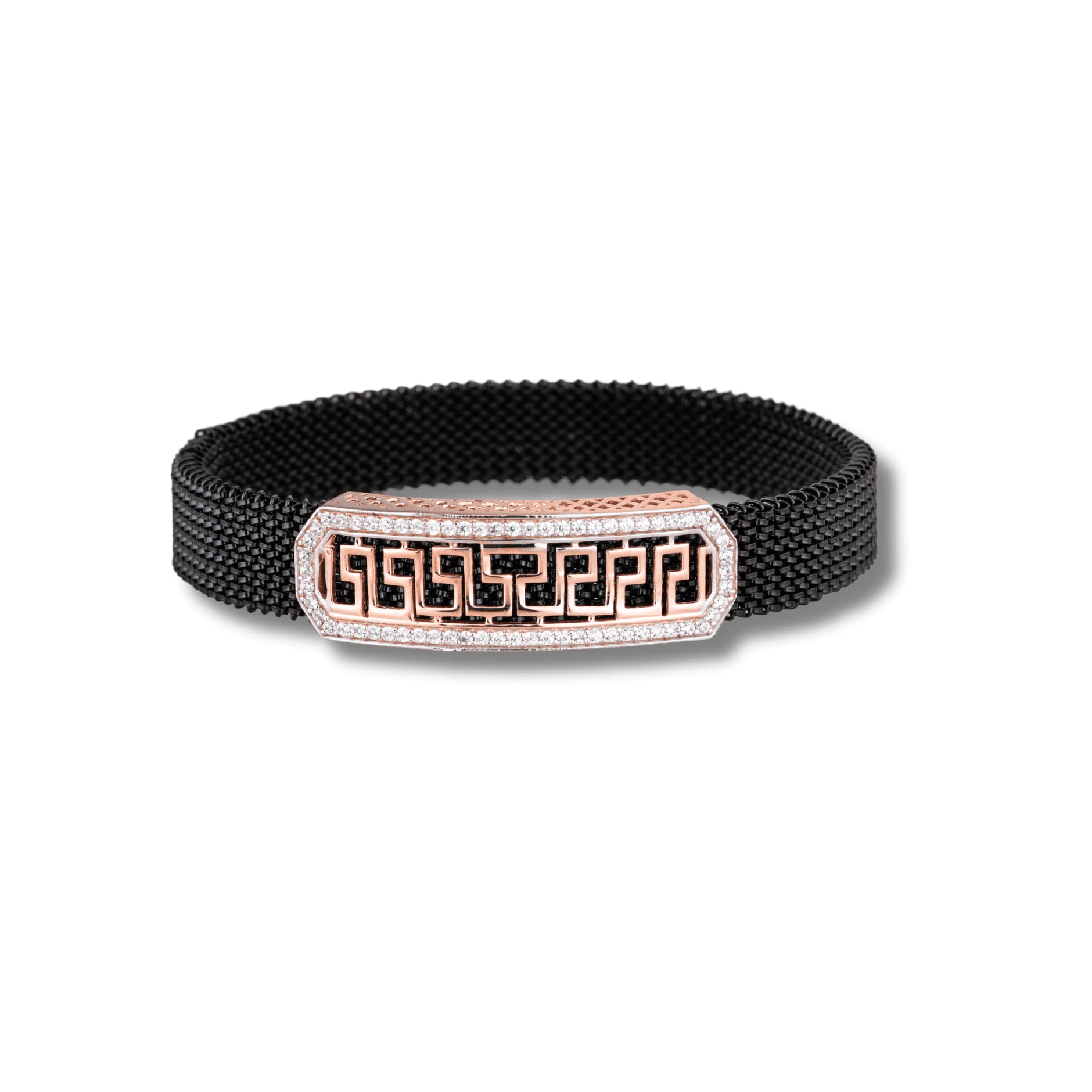 925 Silver Square Design Rose Gold Pleating Men's Spring Bracelet