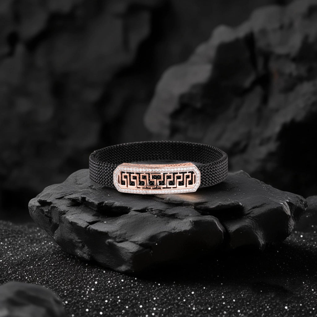 925 Silver Square Design Rose Gold Pleating Men's Spring Bracelet