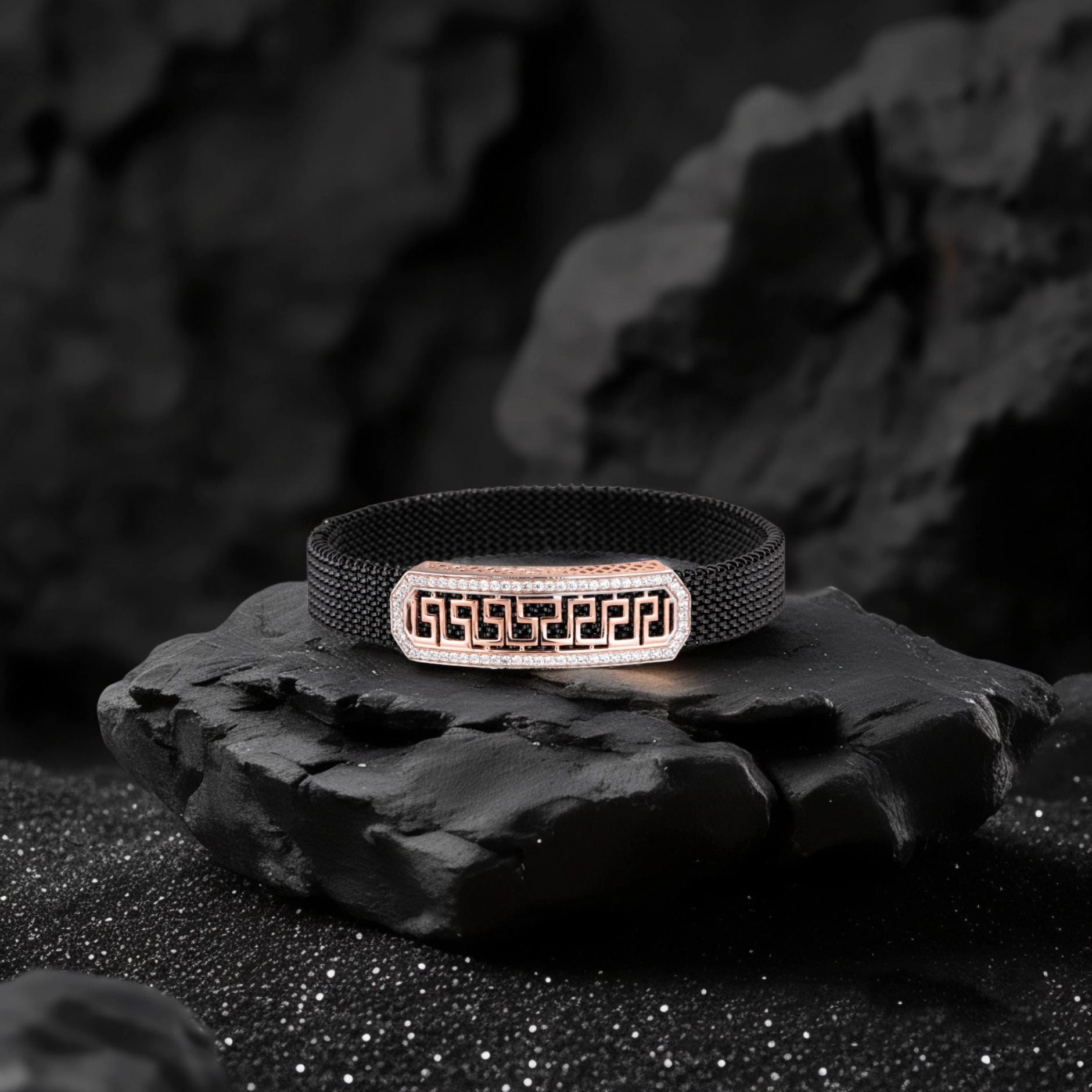 925 Silver Square Design Rose Gold Pleating Men's Spring Bracelet