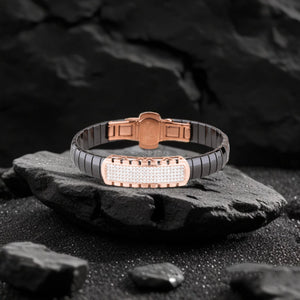 925 Silver Men's Black Ceramic Bracelet with Rose Gold and Diamond Detailing