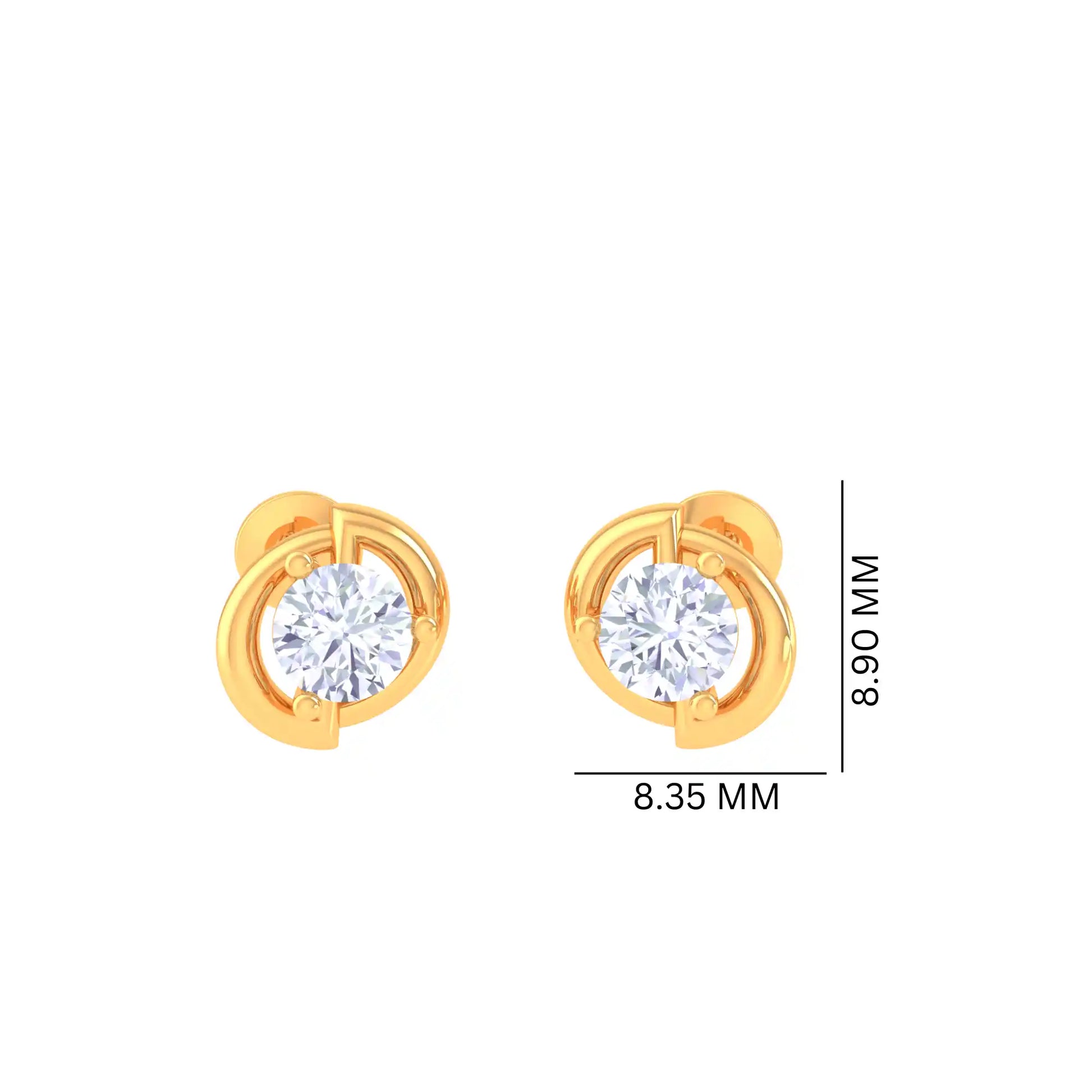 Modern Golden Diamond Stud Earrings - Swirl Design