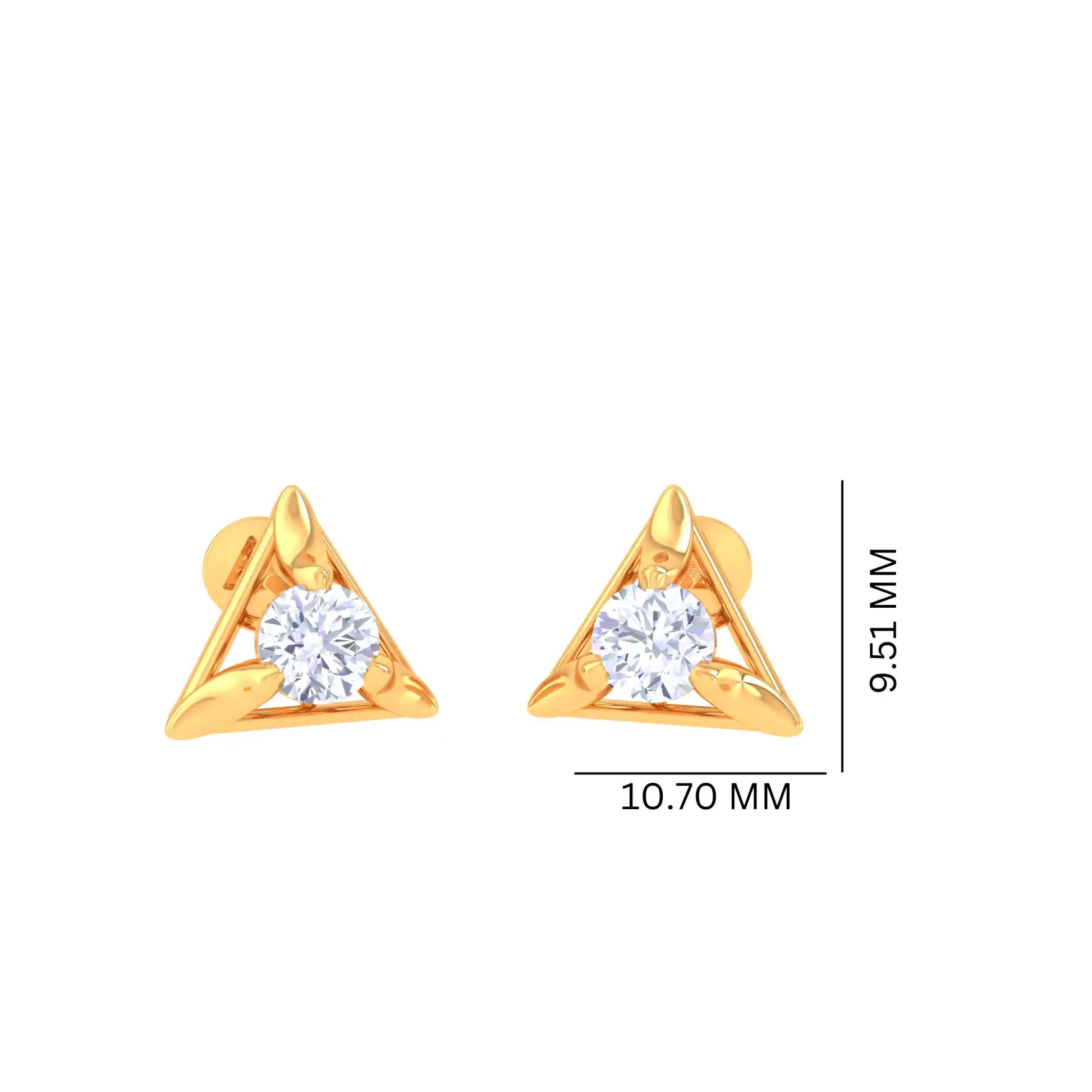Geometric Golden Diamond Stud Earrings - Triangular Design