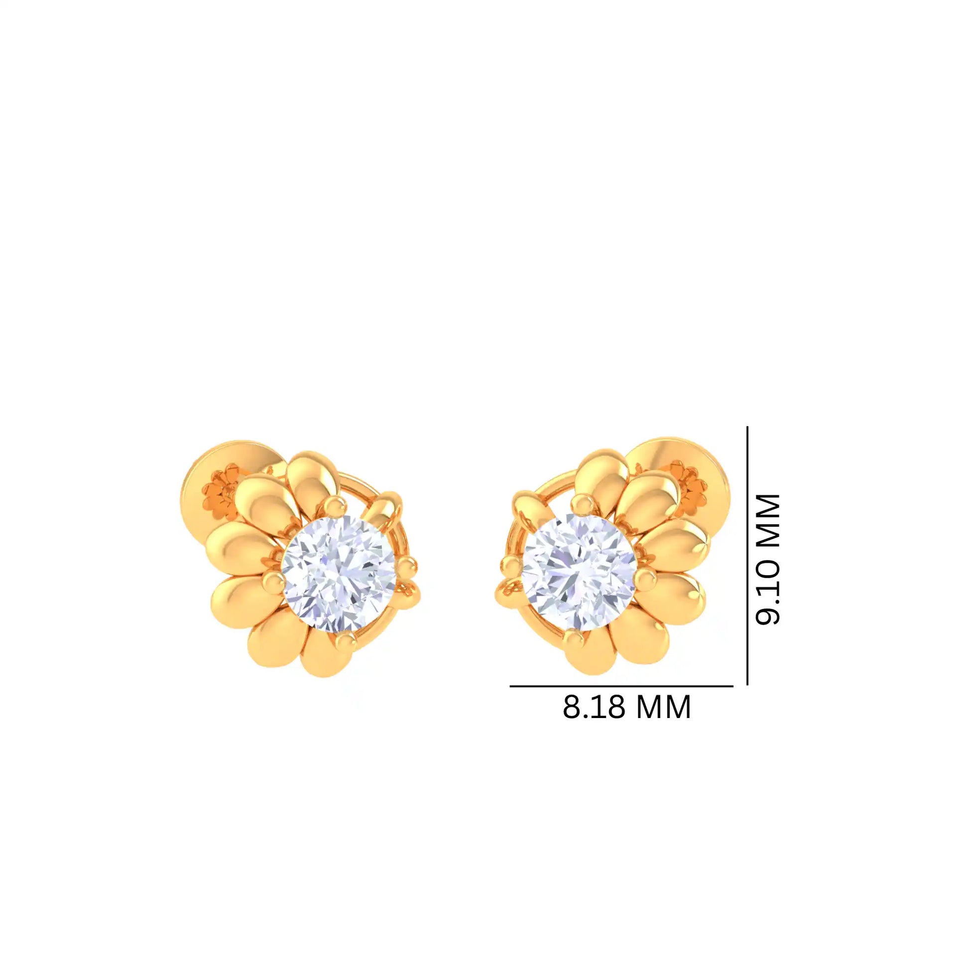 Floral Golden Diamond Stud Earrings - Elegant Flower Design