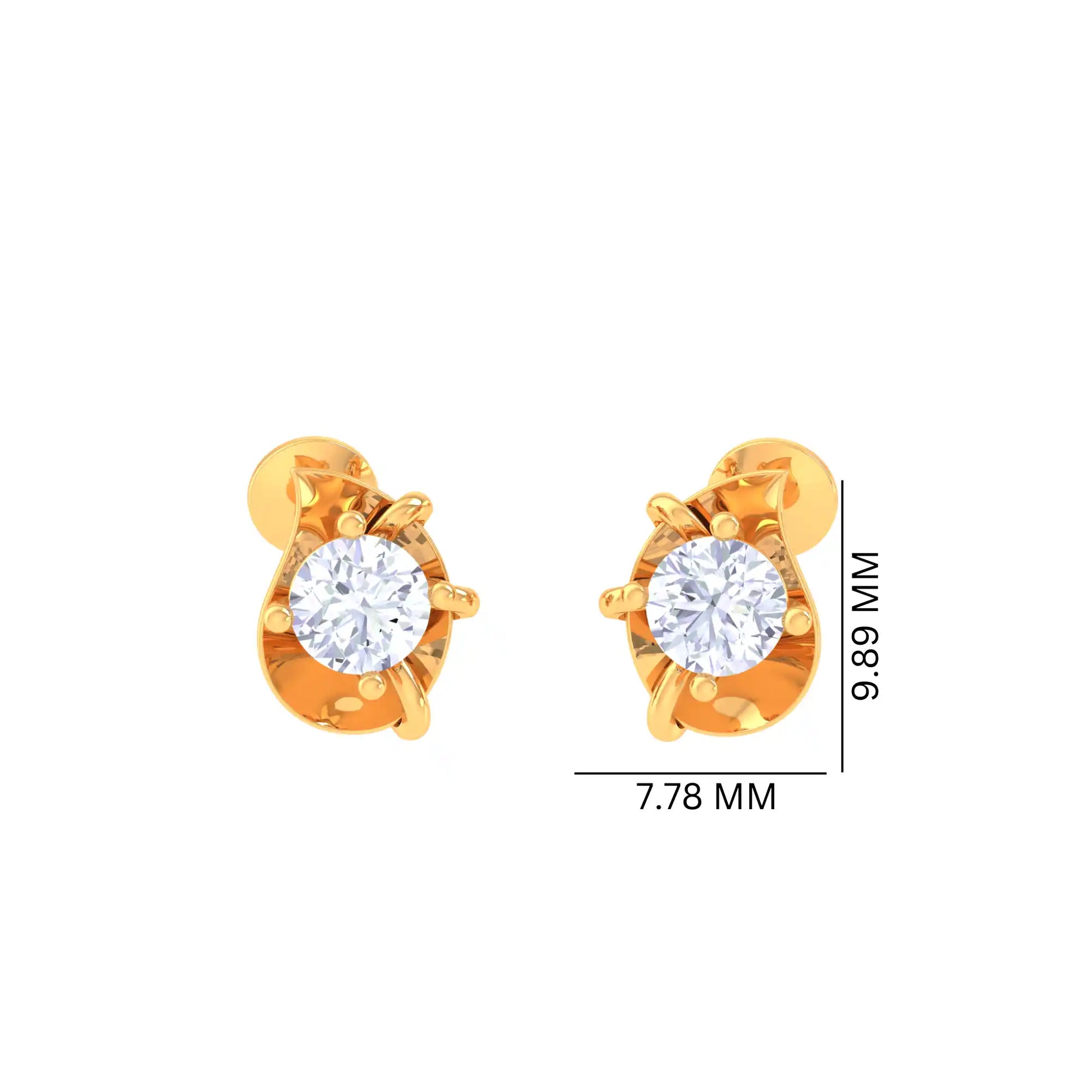 Elegant Golden Diamond Stud Earrings - Teardrop Design