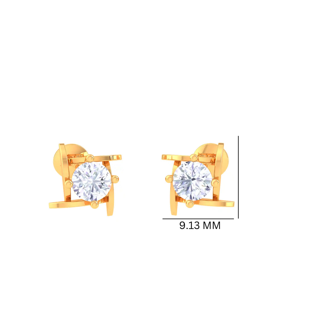 Contemporary Golden Diamond Stud Earrings - Unique Grid Design