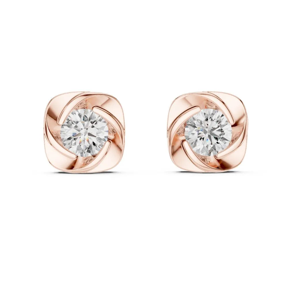 ORYNIO Cushion Swirl Solitaire Stud Earrings in 925 Sterling Silver