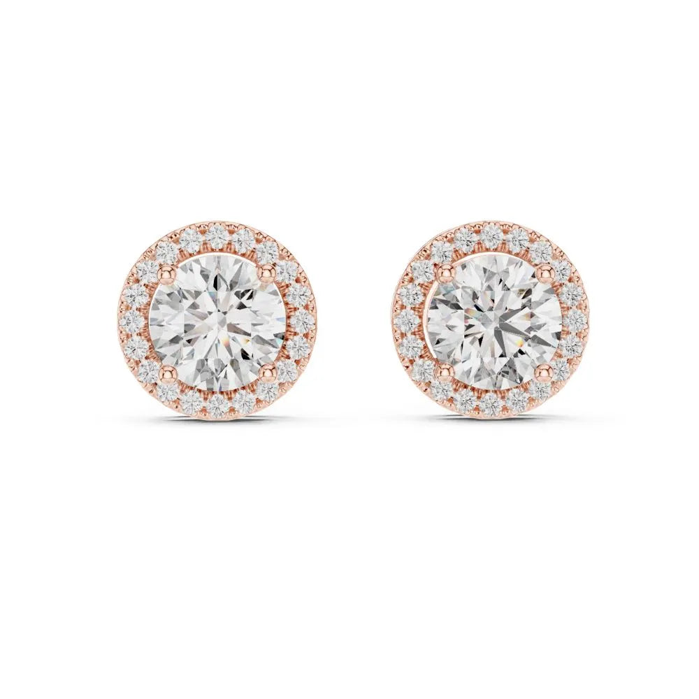ORYNIO Single Halo Round Solitaire Stud Earrings in 925 Sterling Silver